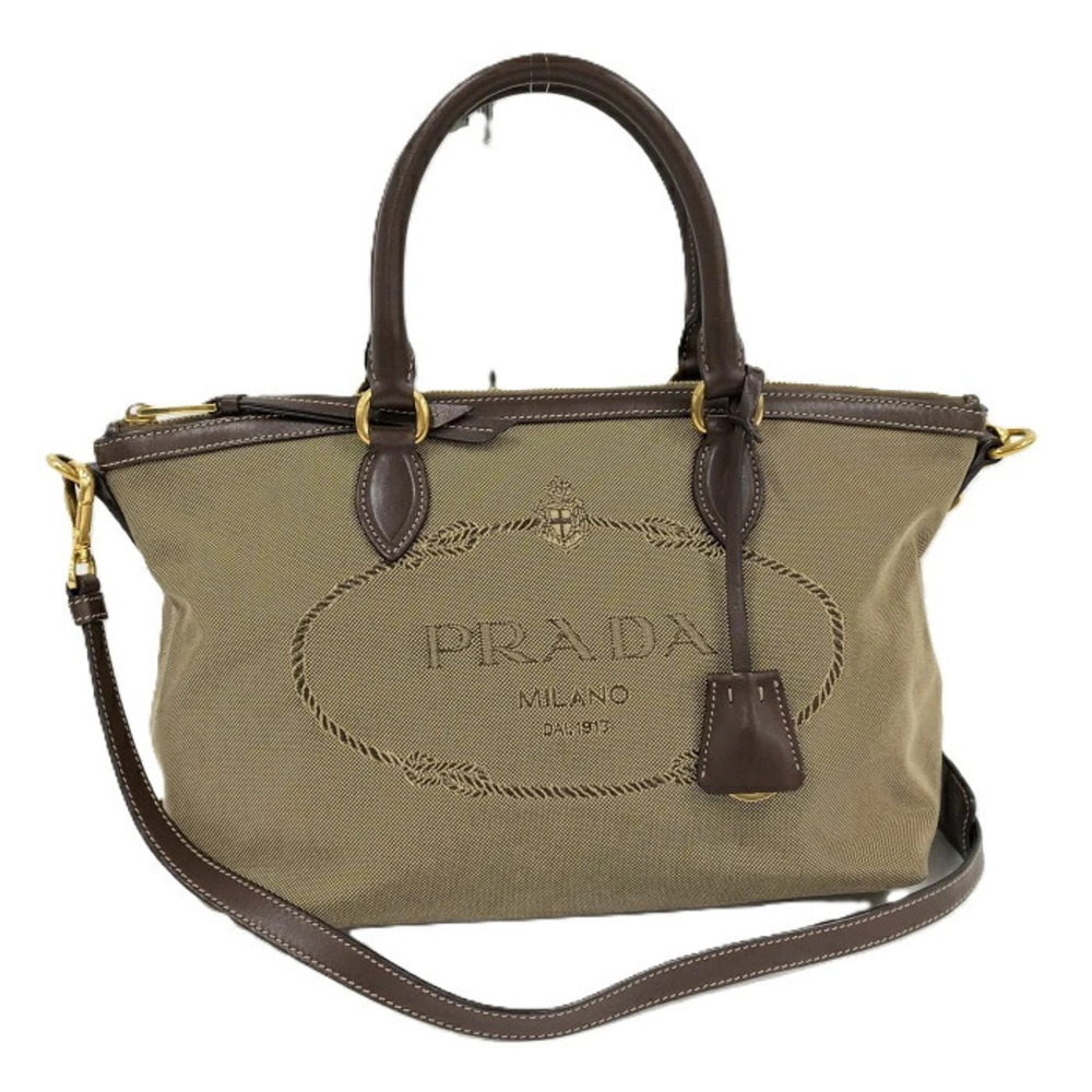 Prada Jacquard Shoulder Bag Brown Canvas